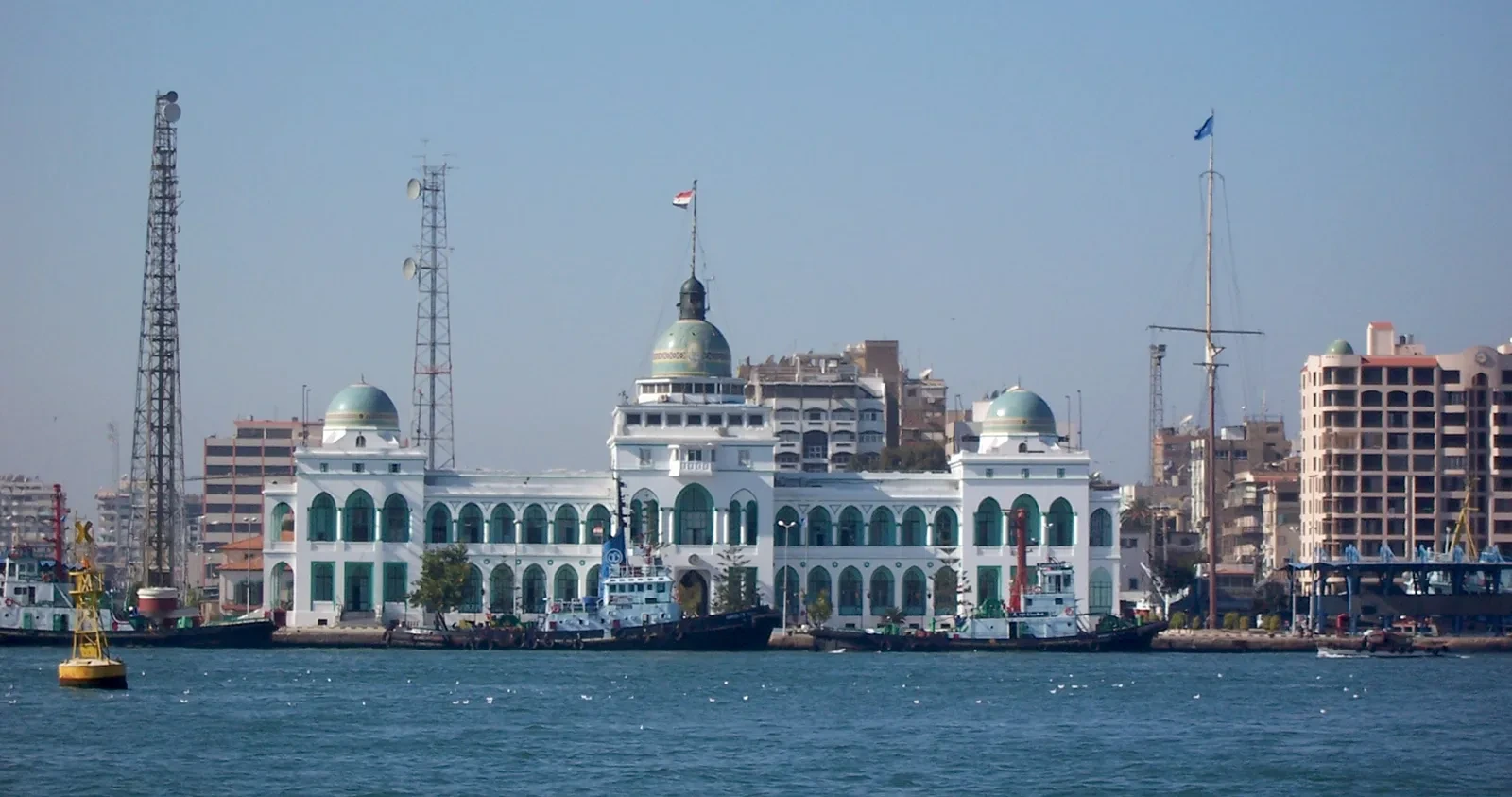 Suez Canal Authority building on the waterfront in Ismailia, Egypt