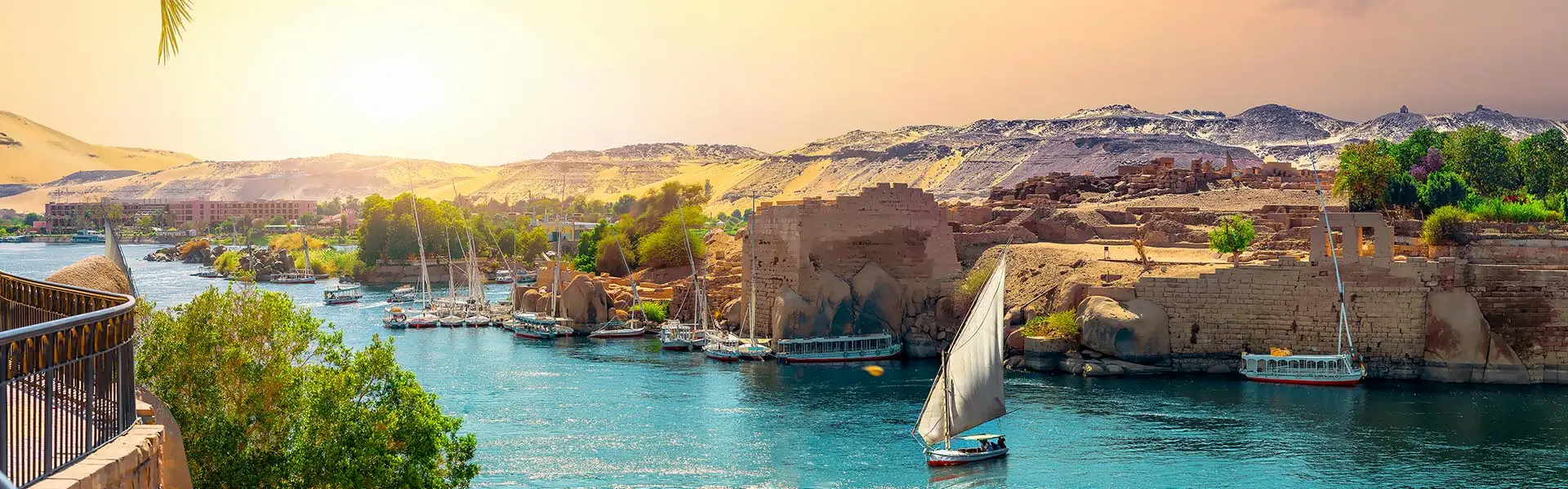 Aswan Egypt with the Nile River and scenic desert landscape