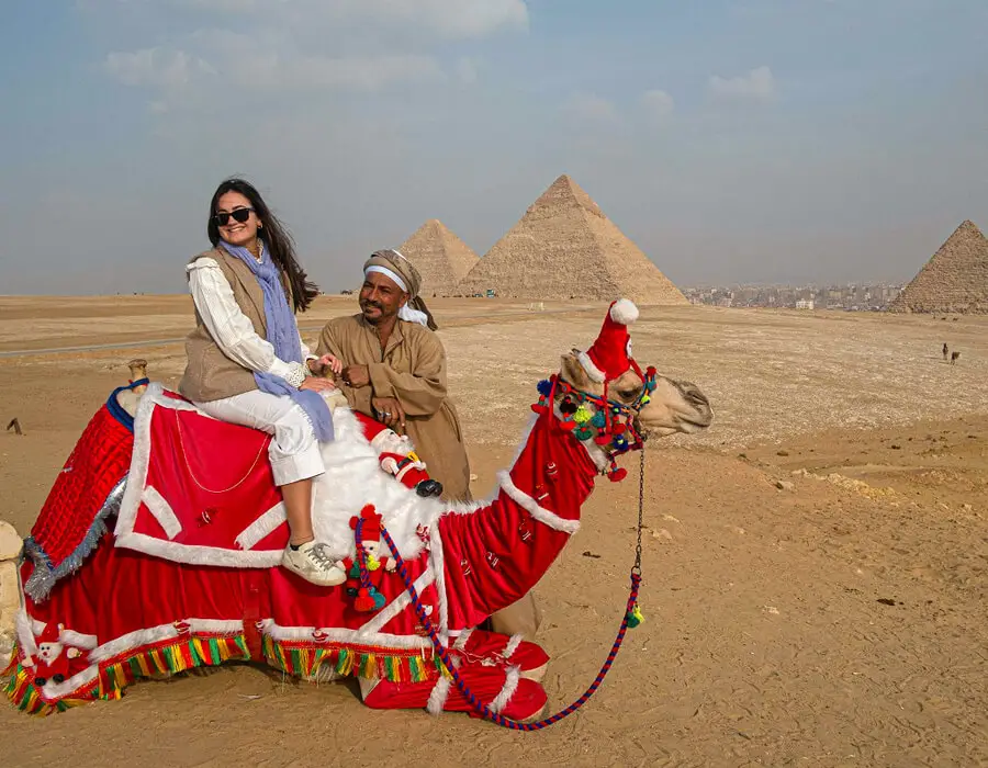Christmas celebration at the Giza Pyramids near Cairo, Egypt