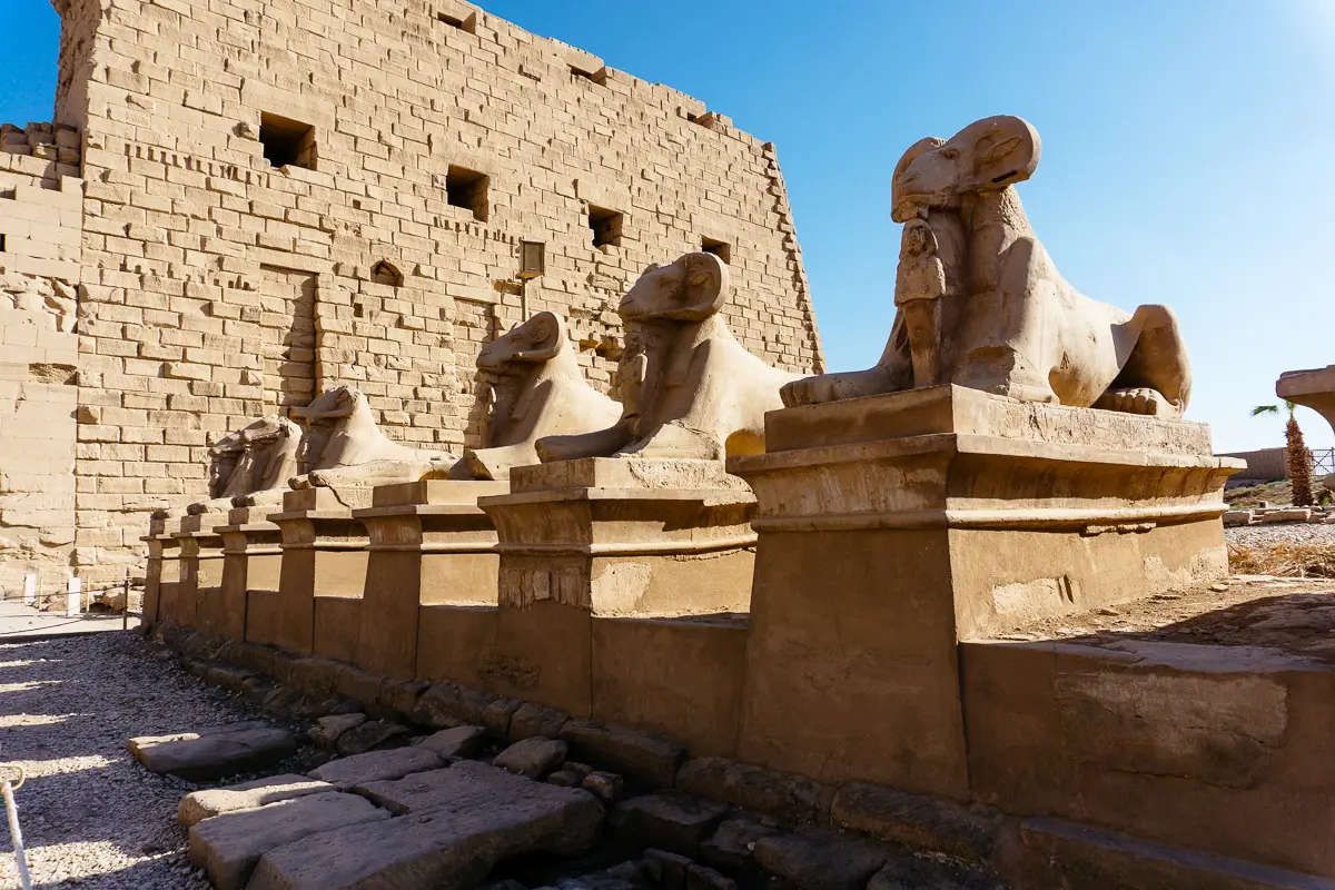 Karnak Temple in Luxor, Egypt with ancient Egyptian columns