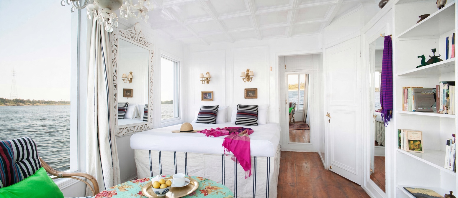 Spacious guest rooms aboard the Malouka Dahabiya Nile Cruise