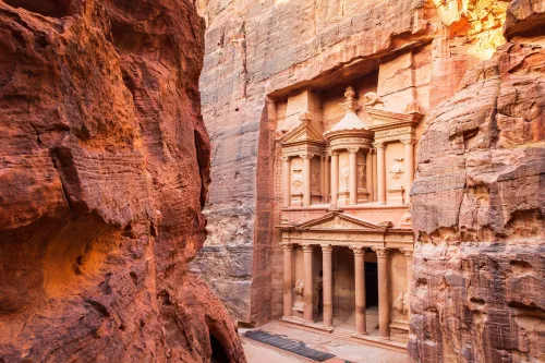 Sunset view over the ancient city of Petra in Jordan