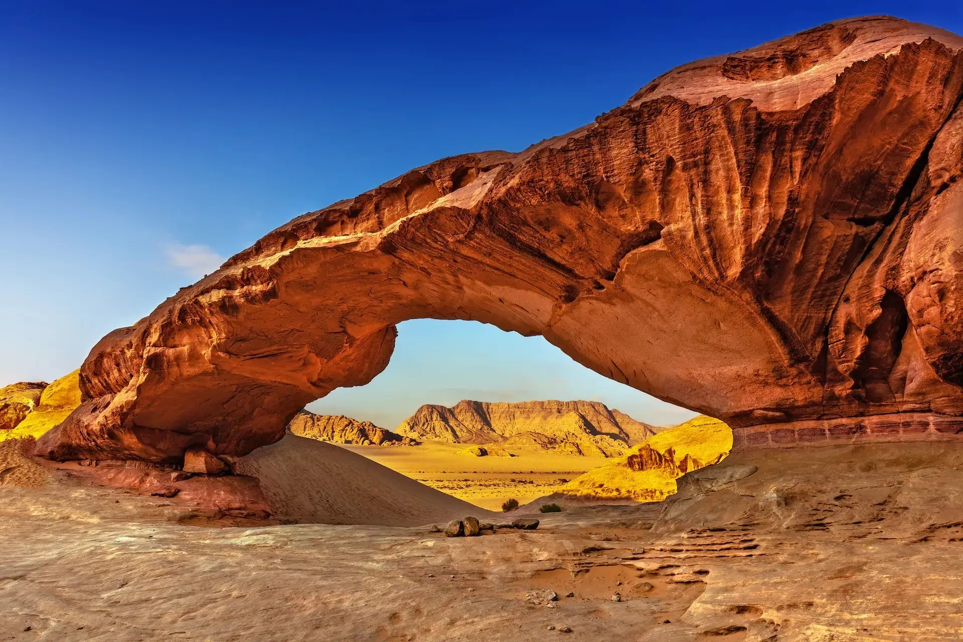 Beautiful desert scenery in Wadi Rum Jordan at sunset
