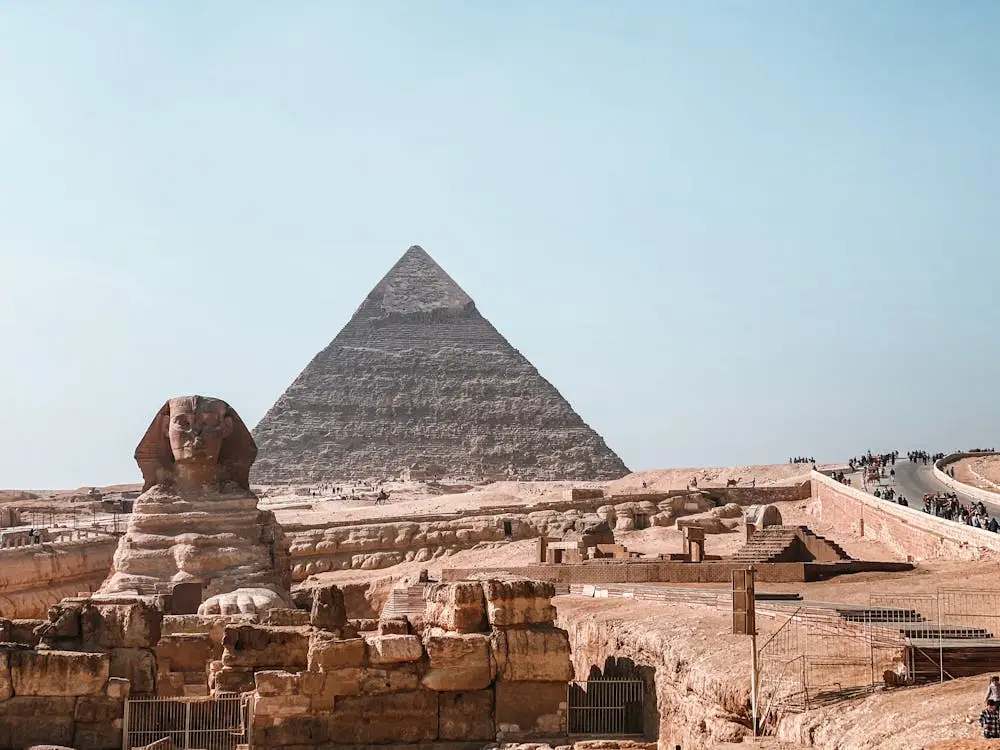 Great Pyramid of Giza and the Sphinx monument in Cairo Egypt