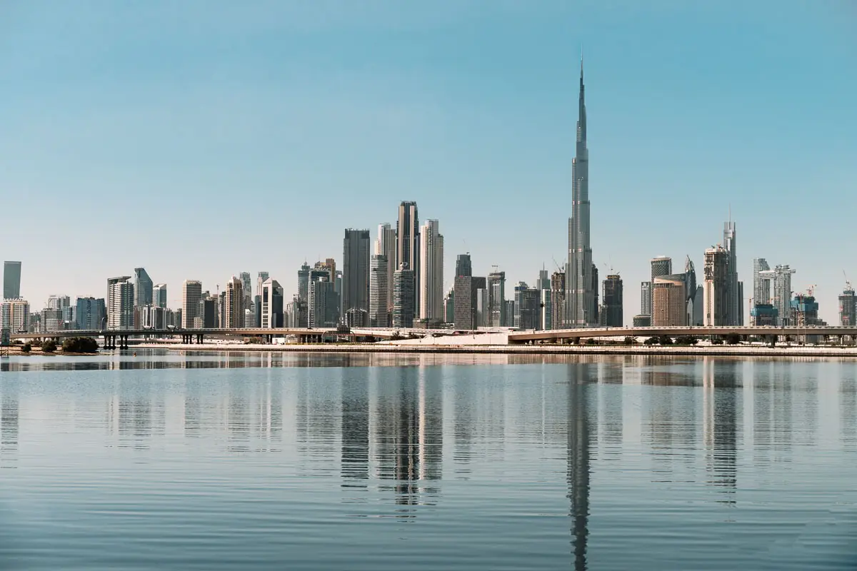 Burj Khalifa towering over Dubai skyline with modern skyscrapers