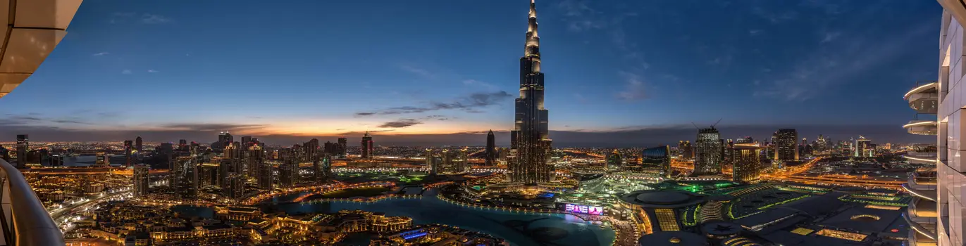 Burj Khalifa skyscraper in Dubai with city skyline view
