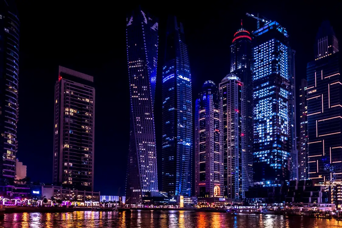 Beautiful view of Dubai skyline and famous attractions