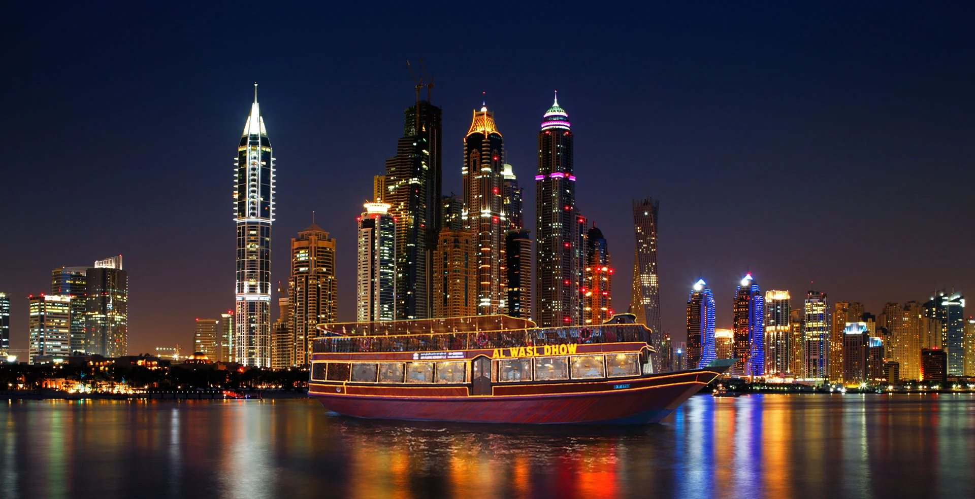 Traditional Dhow Cruise Dubai Marina Night