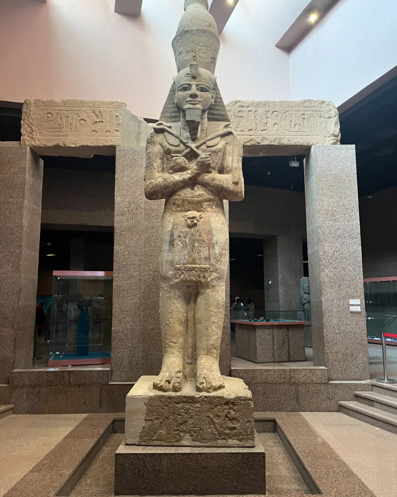 Large ancient stone statue exhibited at the Nubian Museum in Aswan.