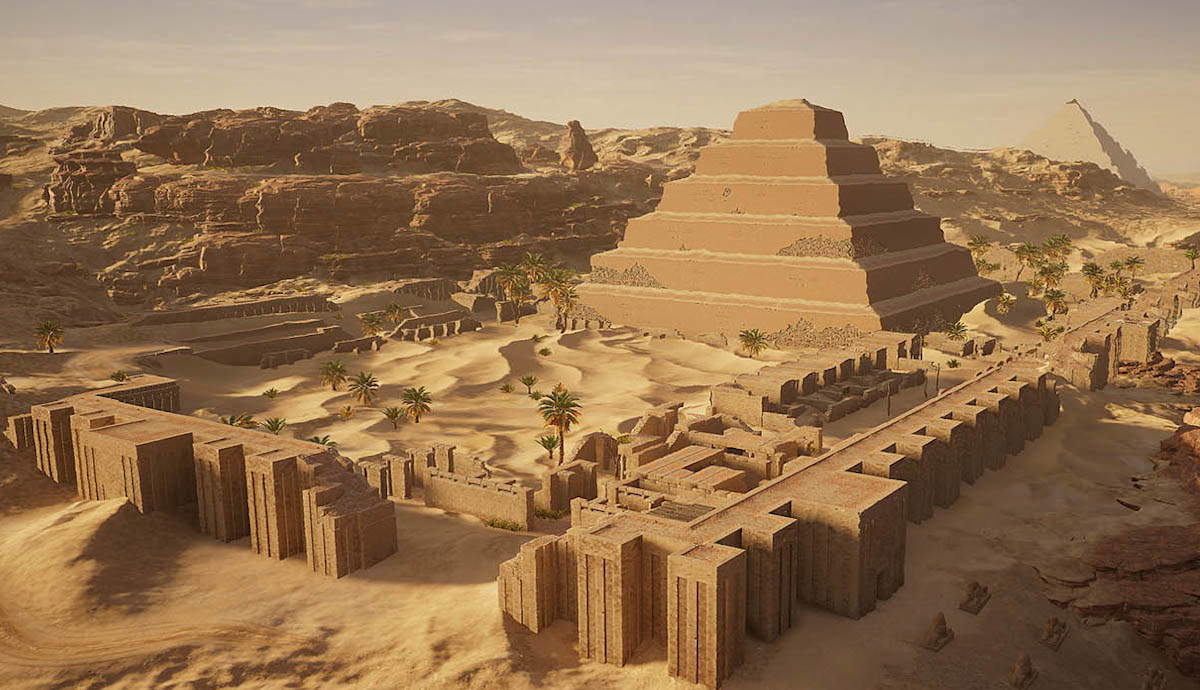 Ricostruzione della Piramide a Gradoni di Djoser nel Complesso di Saqqara, Egitto