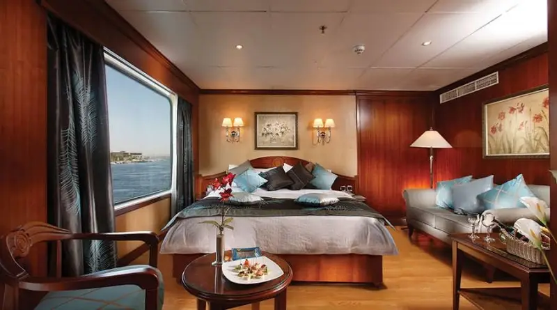 Luxury cruise suite cabin with river views